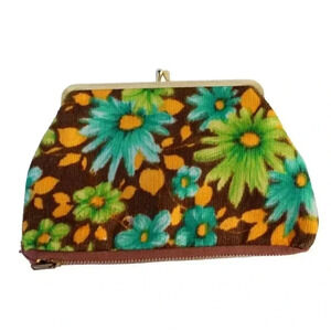 Vintage 1960s Celebrity Travel Bag Cosmetic Toiletries Carry Case Floral Vinyl